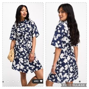 & Other Stories Navy Floral Mini Shirt Dress